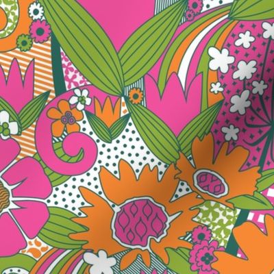 Psychedelic Floral Pink and Orange
