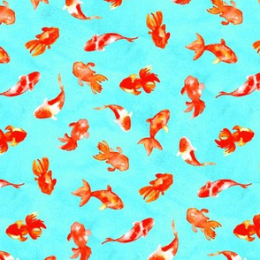 Aqua Watercolor Goldfish Pond (Large Scale)