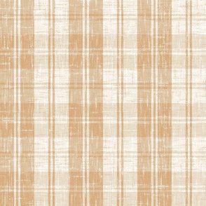 Rustic French Linen Woven Plaid Ivory Ochre