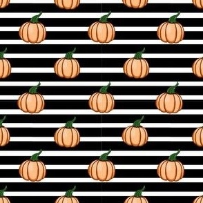 Pumpkins on Black and White Stripes