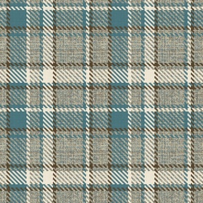 Tweed Mohair Woollen Tartan Cloth Teal Green Grey Ivory