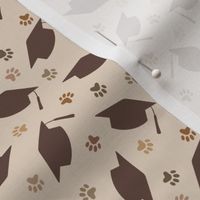 Tossed Graduation Caps with Paw Prints in Brown