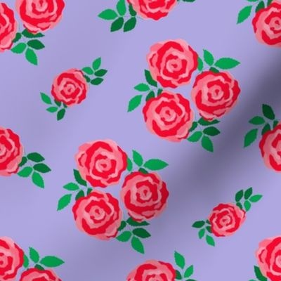 Pink red vintage style roses on lilac (large)