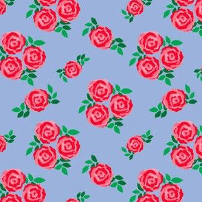 Pink red roses vintage style roses on blue (small)