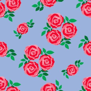 Pink red vintage style roses on blue (large)