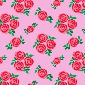 Pink red vintage style roses on pink (small)