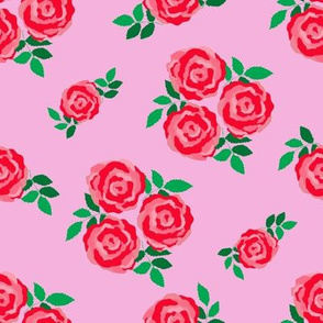 Pink red vintage style roses on pink (large)