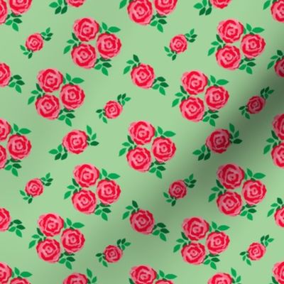 Pink red vintage style roses on green (small)