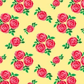 Pink red roses on yellow (small)