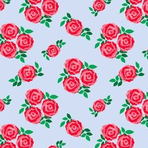 Pink red roses on light blue (small)