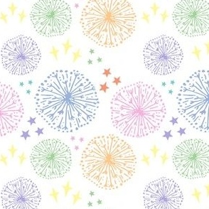 Rainbow fireworks and stars on white (small)