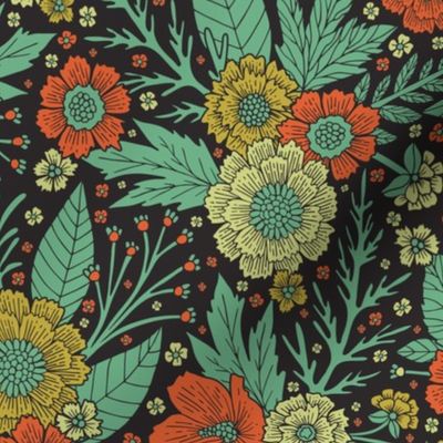 Floral Pattern in Turquoise, Orange & Green