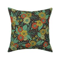 Floral Pattern in Turquoise, Orange & Green