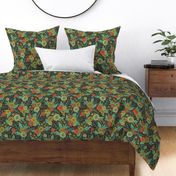 Floral Pattern in Turquoise, Orange & Green