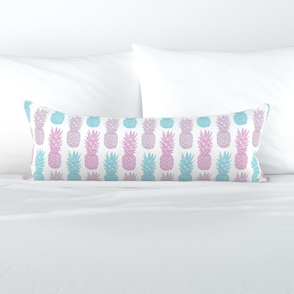 Pastel Pineapples Tropical Fruit  in Watercolour, Pink & Turquoise summer pattern