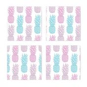 Pastel Pineapples Tropical Fruit  in Watercolour, Pink & Turquoise summer pattern