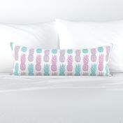 Pastel Pineapples Tropical Fruit  in Watercolour, Pink & Turquoise summer pattern