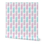 Pastel Pineapples Tropical Fruit  in Watercolour, Pink & Turquoise summer pattern