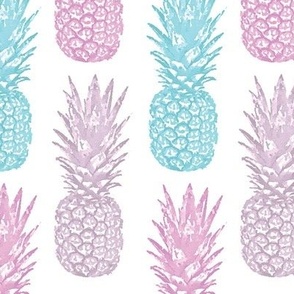 Pastel Pineapples Tropical Fruit  in Watercolour, Pink & Turquoise summer pattern