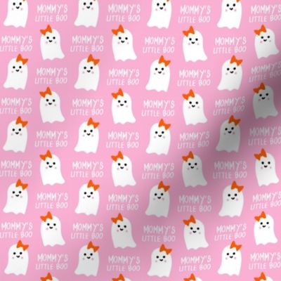 SMALL mommy's little boo halloween fabric - girl ghost - pink and orange