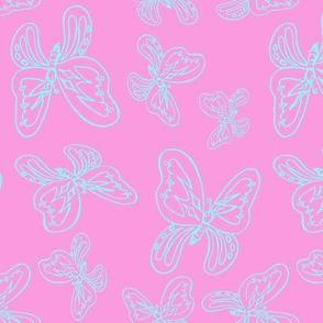 butterflies pattern line drawing aqua pink 1