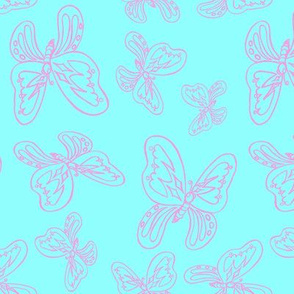 butterflies pattern line drawing aqua pink 2