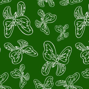 butterflies pattern line drawing green white 1