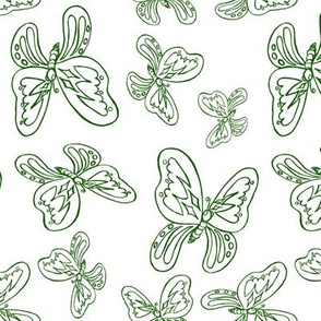 butterflies pattern line drawing green white 2