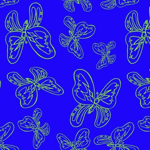 butterflies pattern line drawing blue green  2