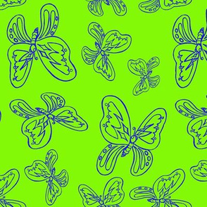 butterflies pattern line drawing blue green 1