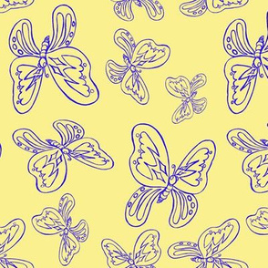 butterflies pattern line drawing blue yellow 1