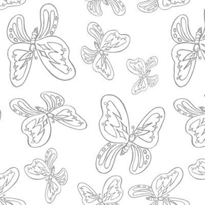butterflies pattern line drawing gray white 1