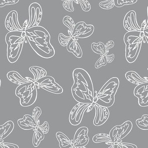 butterflies pattern line drawing gray white 2