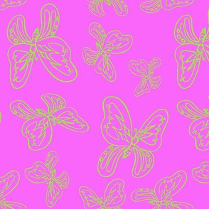 butterflies pattern line drawing lime pink 1