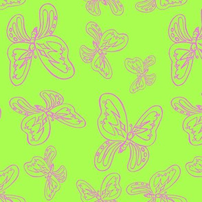 butterflies pattern line drawing lime pink 2