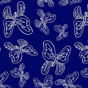 butterflies pattern line drawing navy blue white 2