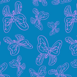 butterflies pattern line drawing pink blue 1