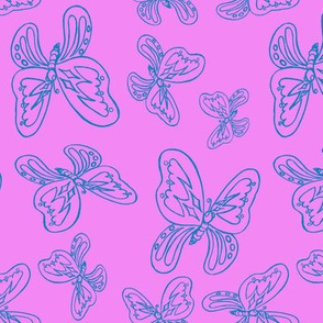 butterflies pattern line drawing pink blue 2