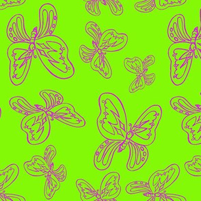 butterflies pattern line drawing pink green bright 1