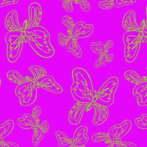 butterflies pattern line drawing pink green bright 2