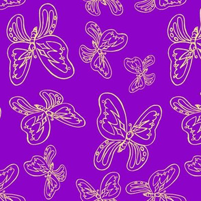 butterflies pattern line drawing purple yellow 2