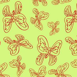 butterflies pattern line drawing red green 1