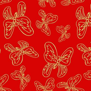 butterflies pattern line drawing red green 2