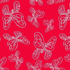 butterflies pattern line drawing red white 1