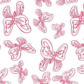 butterflies pattern line drawing red white 2