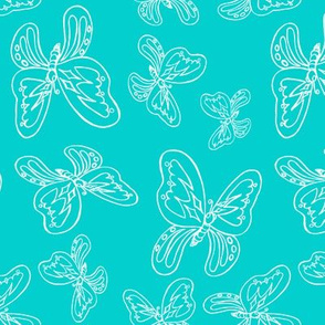 butterflies pattern line drawing white aqua 1