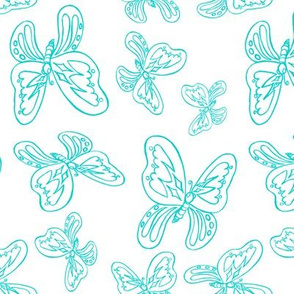 butterflies pattern line drawing white aqua 2