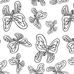 butterflies pattern line drawing white black 2