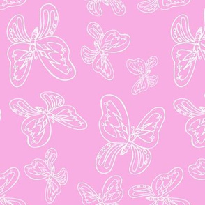 butterflies pattern line drawing white pink 1