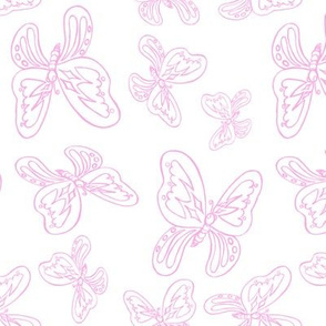 butterflies pattern line drawing white pink 2